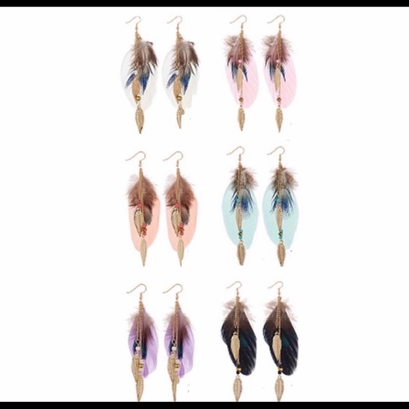 6 Pairs Long Feather Earrings Jewelry - Picture 3 of 3